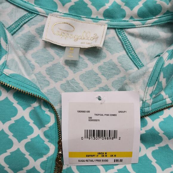 NWT Pappagallo Tropical Quatrafoil Quarter Zip Mint Puloover Size Medium - Picture 3 of 5